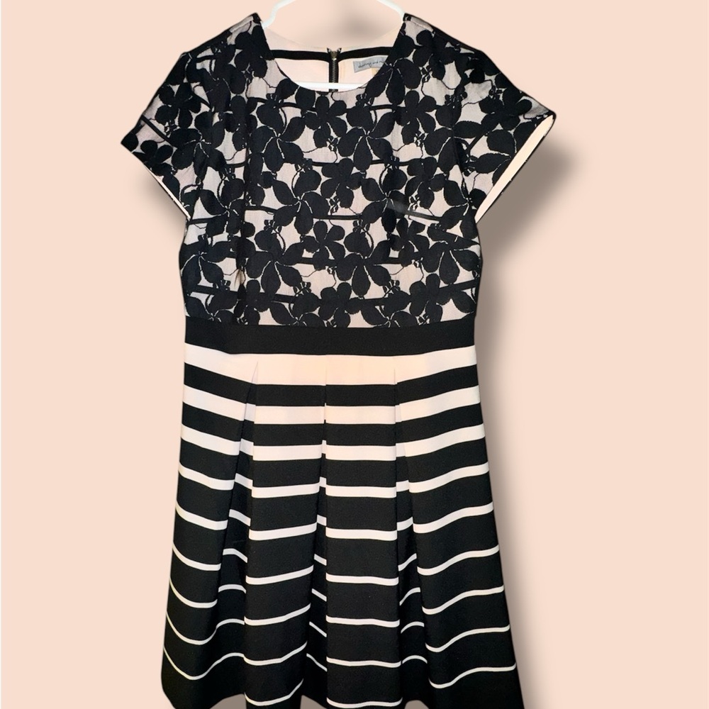 Danny & Nicole Black and Light Pink Fit and Flare Cocktail Dress